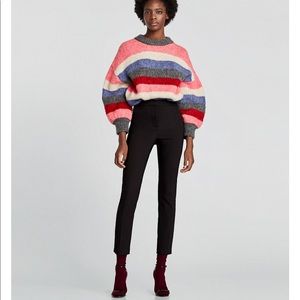 ZARA High Waist Skinny Trousers - NAVY BLUE